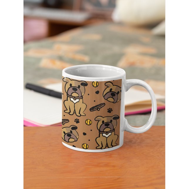 Cute Brown Bulldog Pattern Personalized Gift Coffee Mug (Start your morning with these cute pups.🐾 The perfect wrap-around gift for Bulldog lovers.)