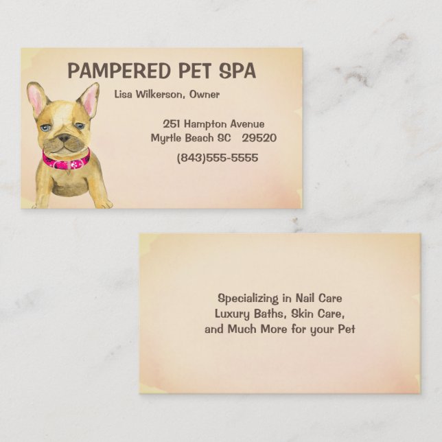 Cute Brown Bulldog Pet Groomer Business Card (Front/Back)