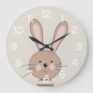 Cute Brown Bunny Beige Dots Large Clock