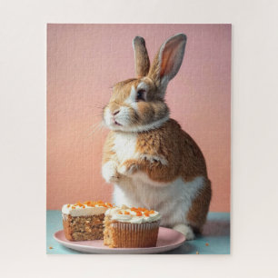 Cute Brown Bunny Eating Carrot Cake Jigsaw Puzzle