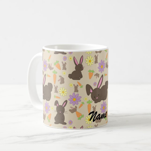 Cute Brown Bunny Rabbit Pattern Print Coffee Mug (Front Left)