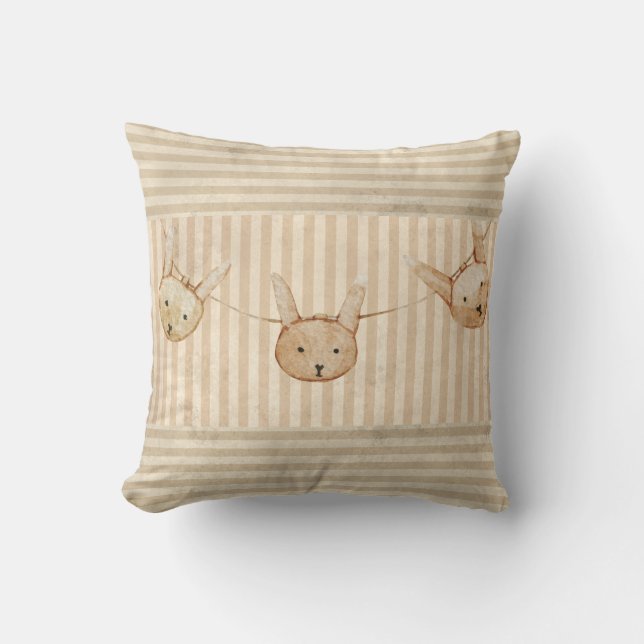 Cute Brown Bunny Rabbit Stripe Cushion (Front)