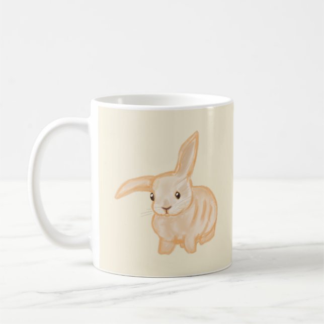 Cute Brown Bunny Rabbit - transparent on beige.   Coffee Mug (Left)