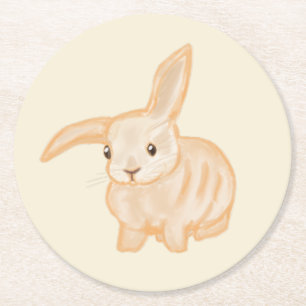 Cute Brown Bunny Rabbit - transparent on beige. Round Paper Coaster