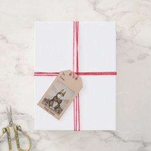 cute brown bunny rabbit with pretty flowers art gift tags