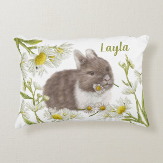 Cute Brown Bunny with Daisies Accent Pilllow Decorative Cushion