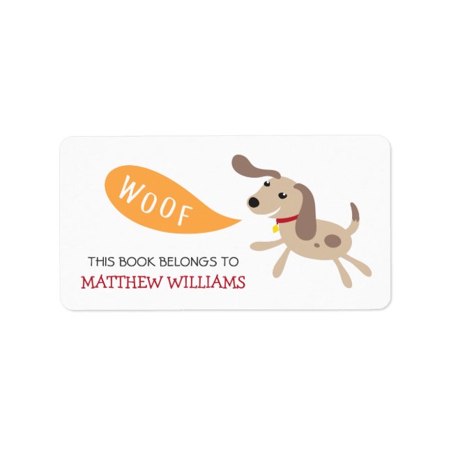 Cute brown cartoon puppy dog animal bookplate book label (Front)