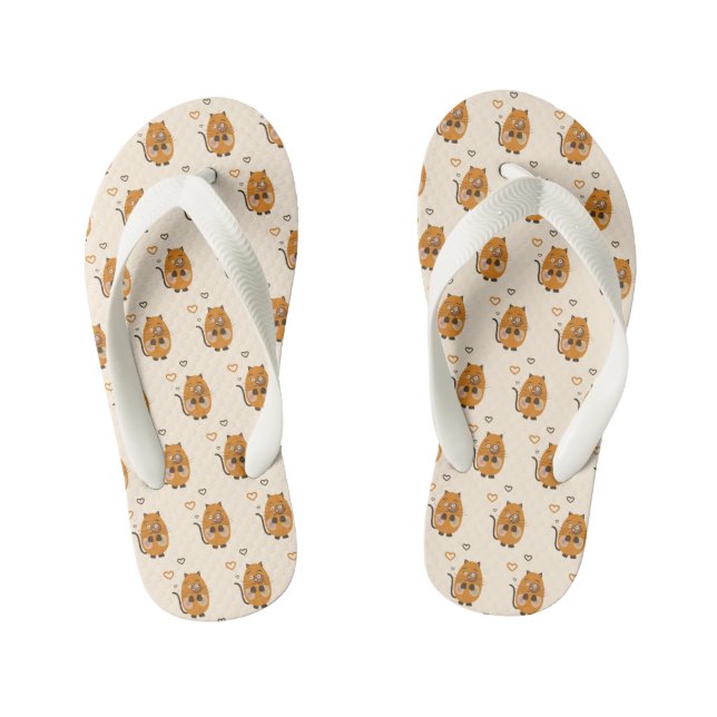 Cute brown cat kid's flip flops (Footbed)