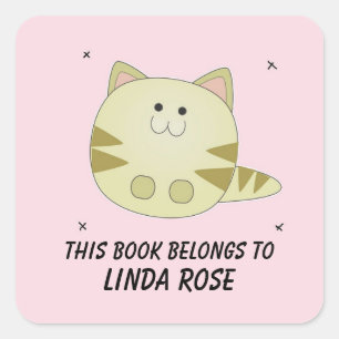 Cute brown cat pink pattern square sticker