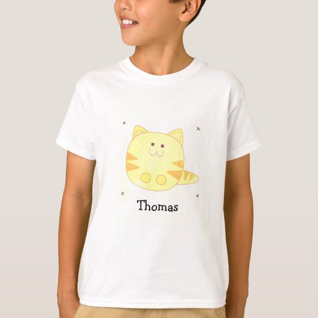 Cute brown cat pink pattern T-Shirt (Front)