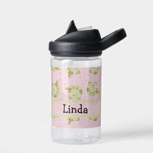 Cute brown cat pink pattern water bottle