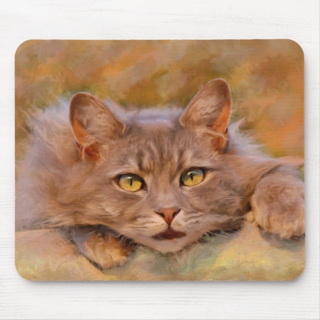 Cute Brown Cat Watercolor Oil Painting Art Mouse Mat (Front)