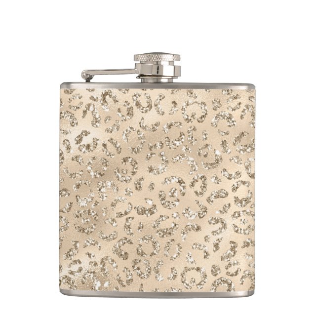 Cute brown Cheetah Leopard Skin Print Pattern Hip Flask (Front)