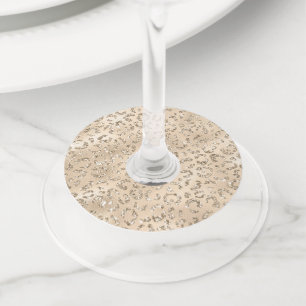 Cute brown Cheetah Leopard Skin Print Pattern Wine Glass Tag