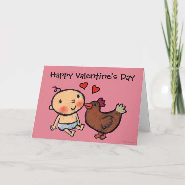 Cute Brown Chicken Peck on the Cheek for Baby Holiday Card (Front)