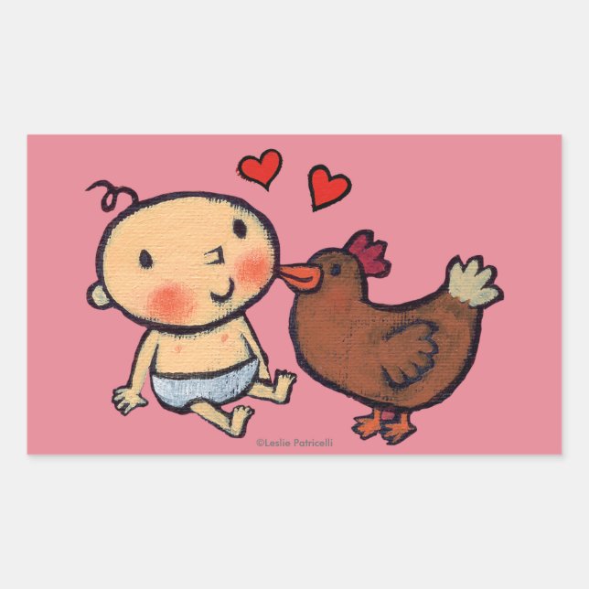 Cute Brown Chicken Peck on the Cheek for Baby Rectangular Sticker (Front)