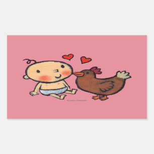 Cute Brown Chicken Peck on the Cheek for Baby Rectangular Sticker