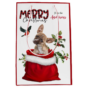 Cute Brown Chihuahua Puppy Dog Christmas Medium Gift Bag