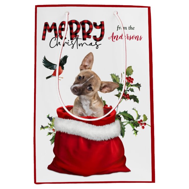 Cute Brown Chihuahua Puppy Dog Christmas Medium Gift Bag (Front)