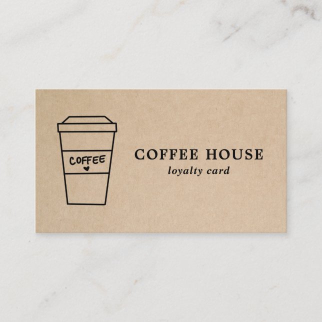 Cute Brown Coffee Cup Coffee Shop Loyalty Card (Front)