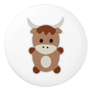 Cute Brown Cow Ceramic Knob