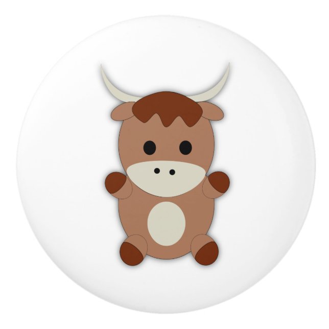 Cute Brown Cow Ceramic Knob (Front)