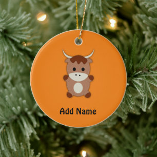 Cute Brown Cow Ceramic Tree Decoration
