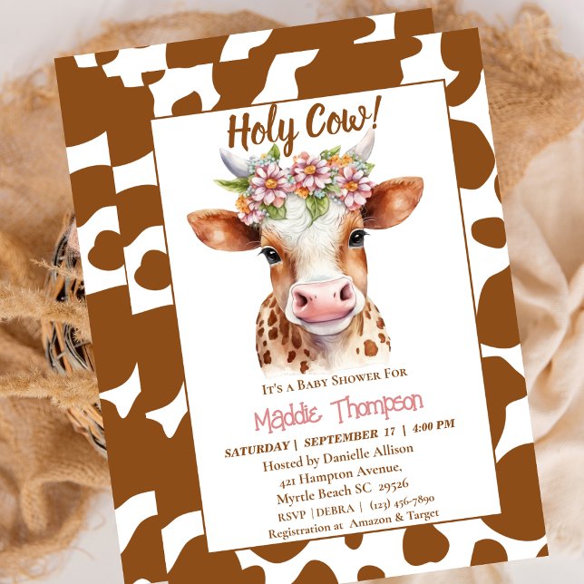 Cute Brown Cow Floral Farm Theme Baby Shower   Invitation (Creator Uploaded)