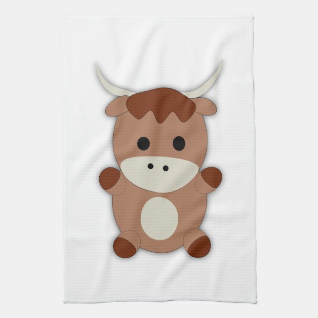 Cute Brown Cow Tea Towel (Vertical)