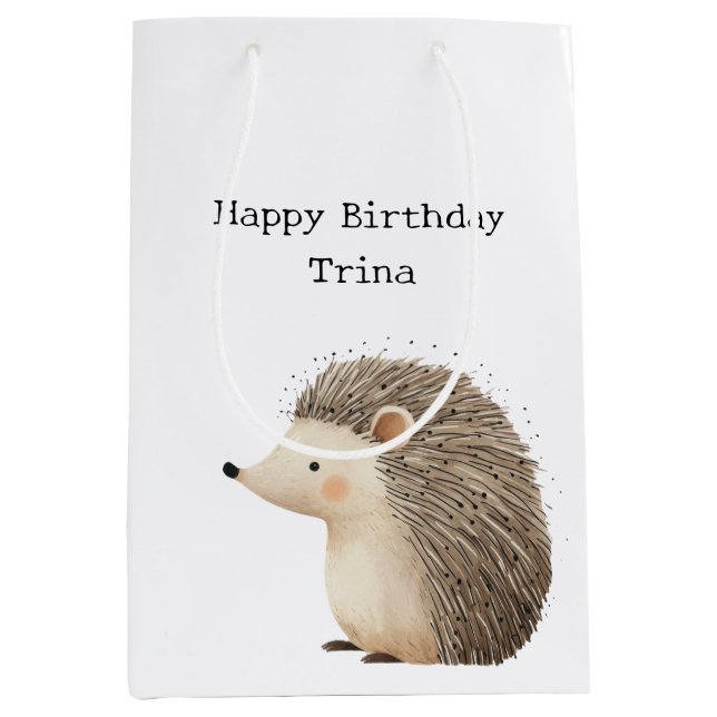 Cute Brown Cream Hedgehog Medium Gift Bag (Front)