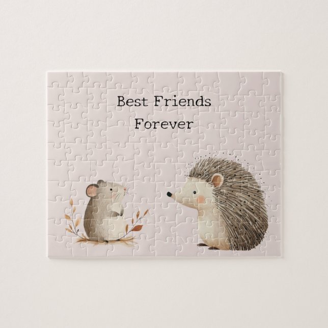 Cute Brown Cream Hedgehog Mouse Best Friends Jigsaw Puzzle (Horizontal)