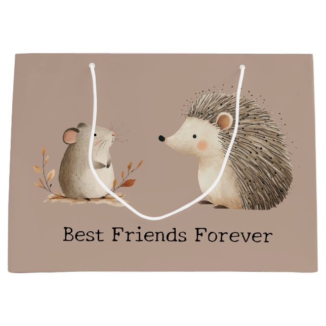 Cute Brown Cream Hedgehog Mouse Best Friends Large Gift Bag (Front)