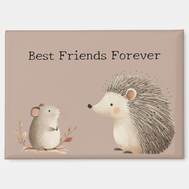 Cute Brown Cream Hedgehog Mouse Best Friends Magnet (Front)