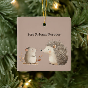Cute Brown Cream Hedgehog Mouse Ceramic Ornament