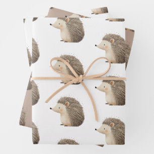 Cute Brown Cream Hedgehog Wrapping Paper Sheet