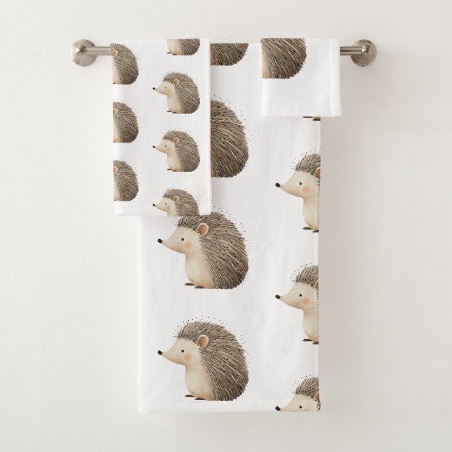 Cute Brown Cream Hedgehogs Bath Towel Set (Insitu)