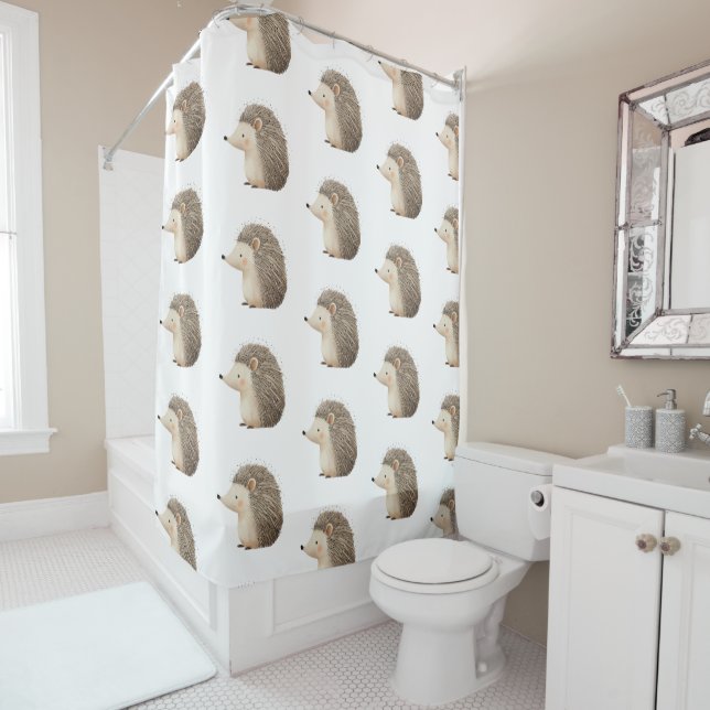 Cute Brown Cream Hedgehogs Shower Curtain (In Situ)