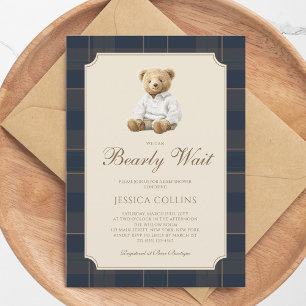 Cute Brown Cub We Can Bearly Wait Baby Shower Invitation