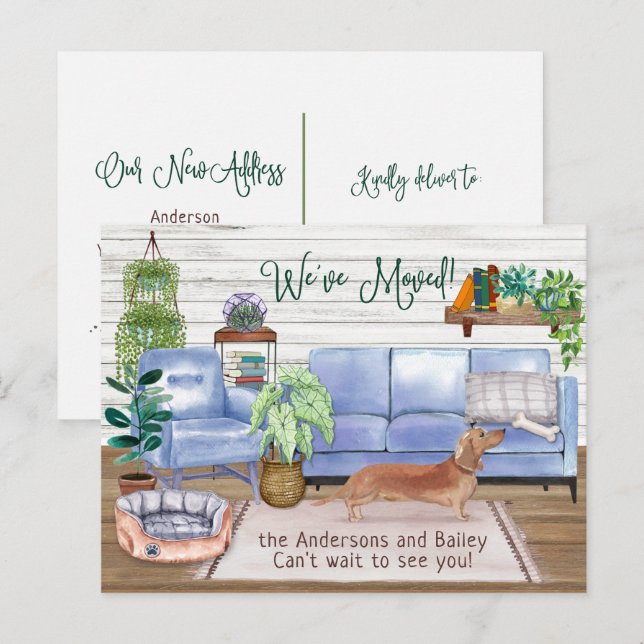 Cute Brown Dachshund Cosy New Home Moving      Announcement Postcard (Front/Back)