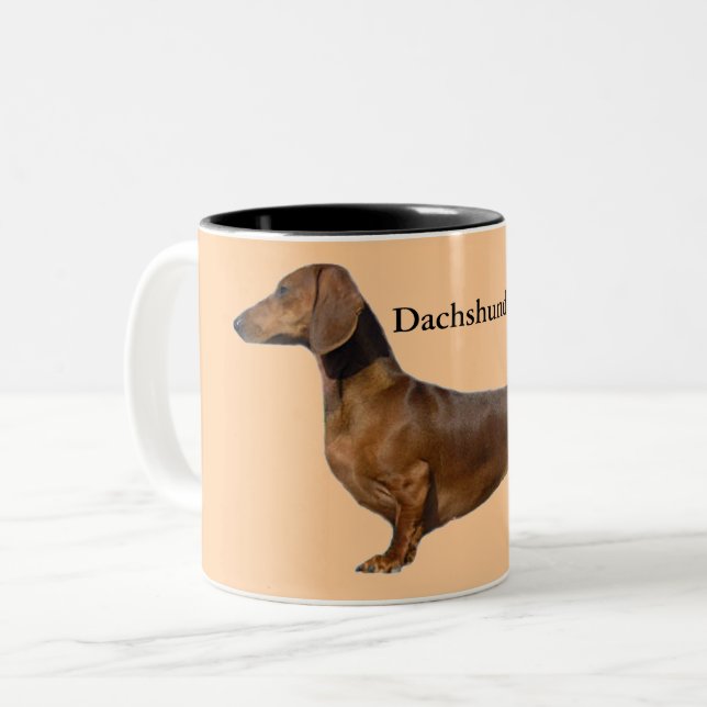 Cute Brown Dachshund Dog  Two-Tone Coffee Mug (Front Left)