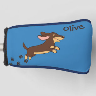 Cute Brown Dachshund Golf Paw Prints Blue with Nam Head Cover