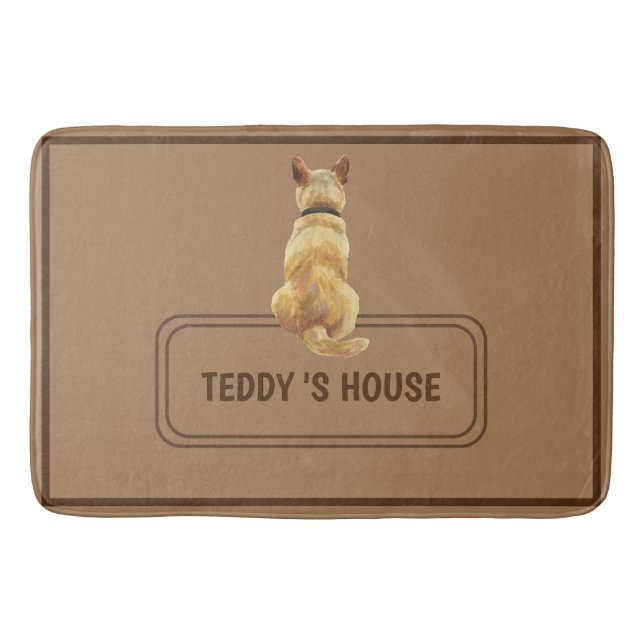 Cute Brown Dog Puppy Sign House custom name Bath Mat (Front)