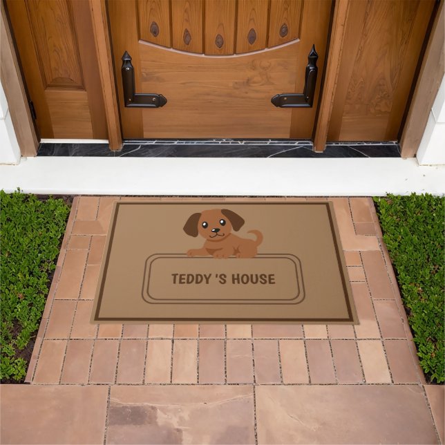 Cute Brown DOG Sign House custom name Doormat (Outdoor)