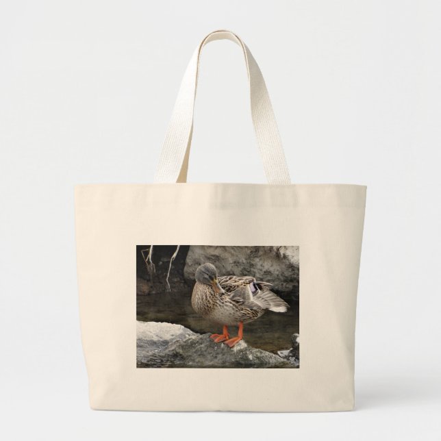 Cute brown duck large tote bag (Front)