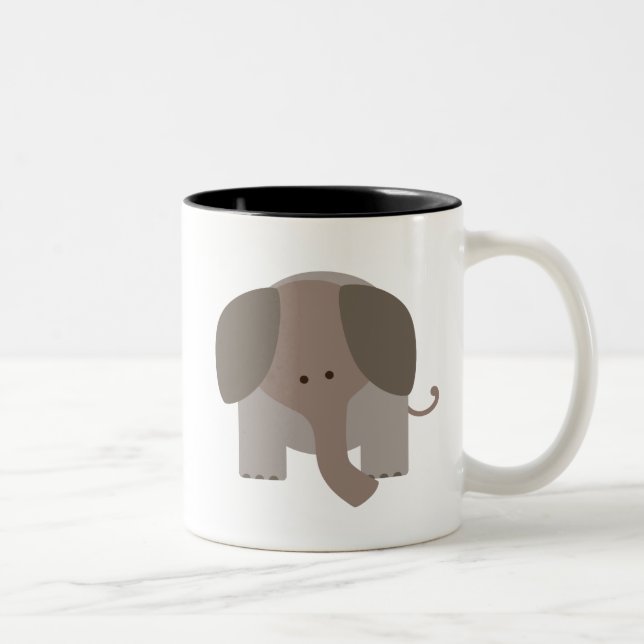 Cute Brown Elephant Two-Tone Coffee Mug (Right)