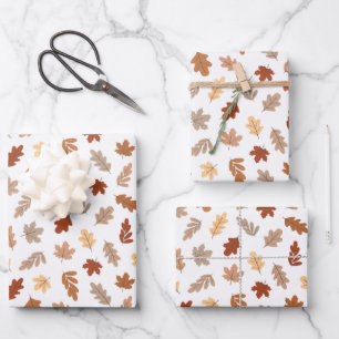 Cute Brown Fall Leaves Pattern Wrapping Paper Sheet
