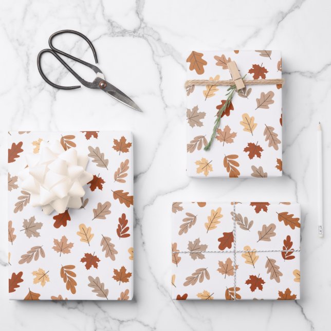 Cute Brown Fall Leaves Pattern Wrapping Paper Sheet (Front)