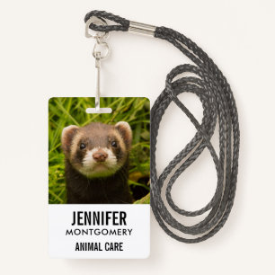 Cute Brown Ferret in the Grass ID Badge