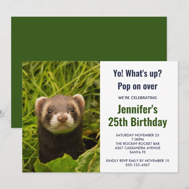 Cute Brown Ferret in the Grass Invitation (Front/Back)