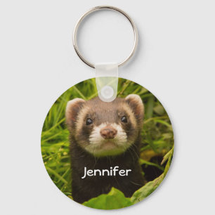 Cute Brown Ferret in the Grass Key Ring